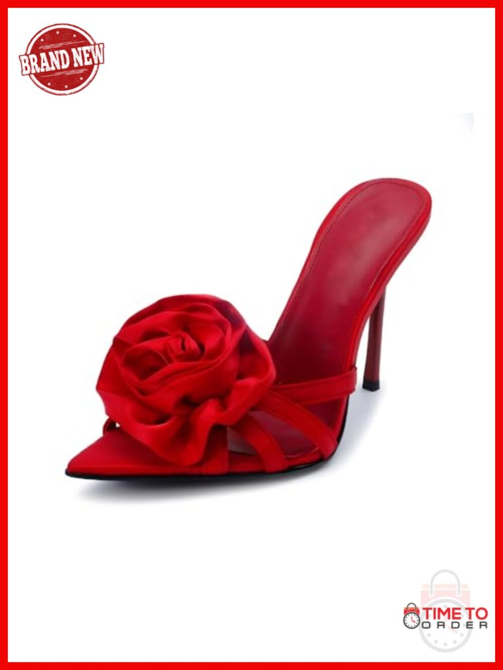 Women's Satin 3D Rose Stiletto Heel Mule Sandals Pointed Toe Party Heels